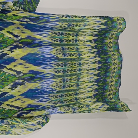 {Chico's} Multicolor Ikat Abstract Print Button-Down Tunic Blouse - Picture 7 of 12